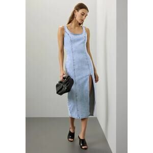 Blank NYC Fade Away Bodycon Denim Dress with Front Slit Size Large